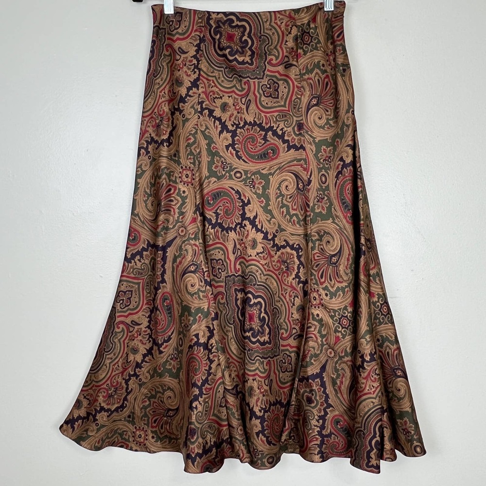 Lauren Ralph Lauren Whimsigoth 100% Silk Paisley Trumpet Skirt Women's Size 4